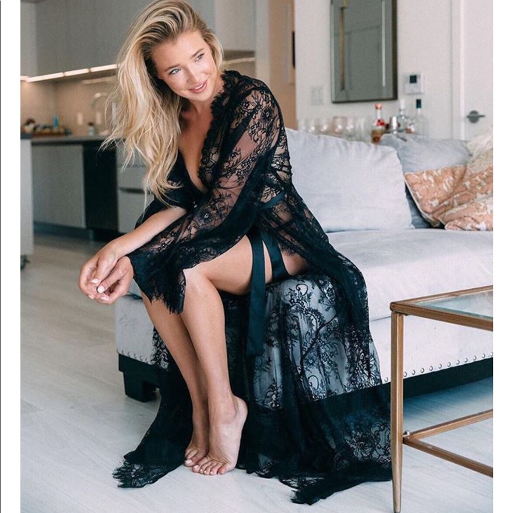 LONG SLEEVE LACE MAXI KIMONO COVERUP CARDIGAN BLK - Picture 1 of 9